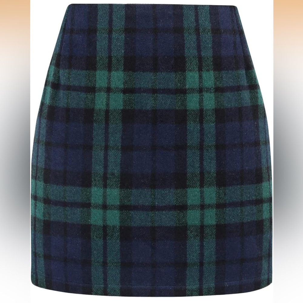 Classic Plaid Pencil Skirt in Navy & Forest Green